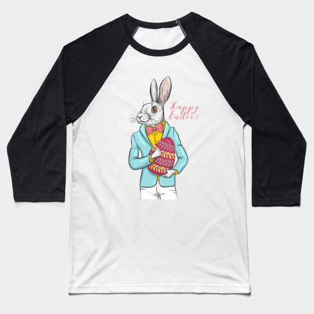 Happy Easter rabbit hipster with egg Baseball T-Shirt by Marysha_art